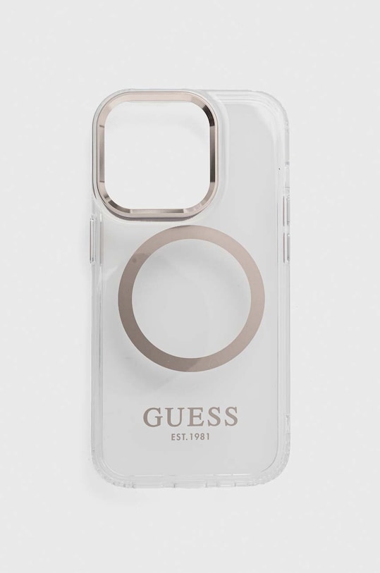 Puzdro na mobil Guess iPhone 14 Pro 6,1" na mobil zlatá GUHMP14LHTRMD