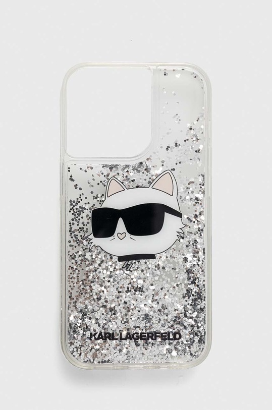 Custodia Rigida Karl Lagerfeld Per IPhone 14 Pro, 6,1'', Con Glitter Liquidi E Immagine Di Choupette, Colore Argento