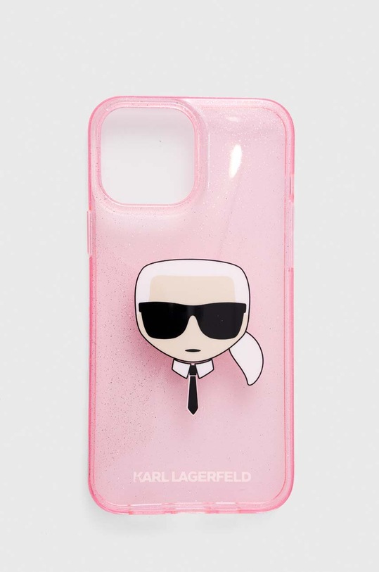 KARL LAGERFELD Custodia IPhone 13 Pro Max - Testa Di Karl Glitter Rosa, Protezione Antiurto 2 Metri - 2