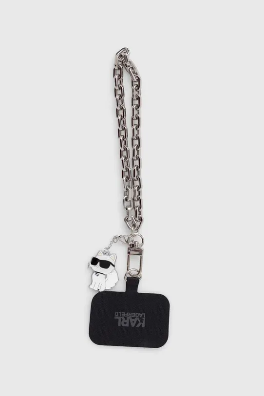 Karl Lagerfeld pasek do telefonu Universal Hand Strap Choupette srebrny KLUCHCSKPK