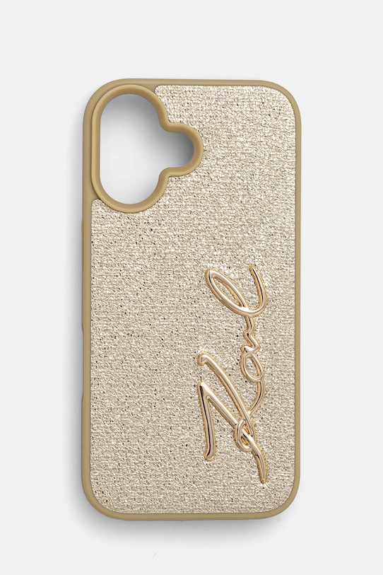Obal na telefon Karl Lagerfeld iPhone 16 6.1 na mobil zlatá KLHCP16SPFMFBKMD