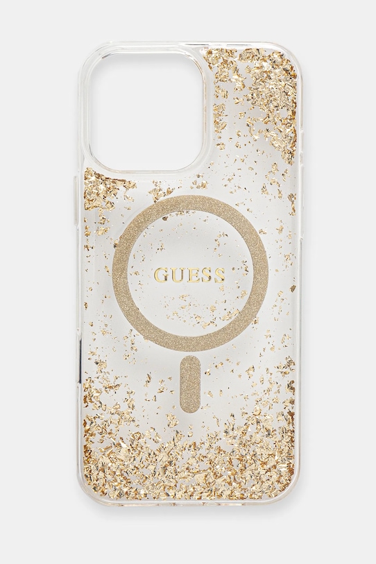 Кейс за телефон Guess iPhone 16 Pro Max надпис злато GUHMP16XRGRGED
