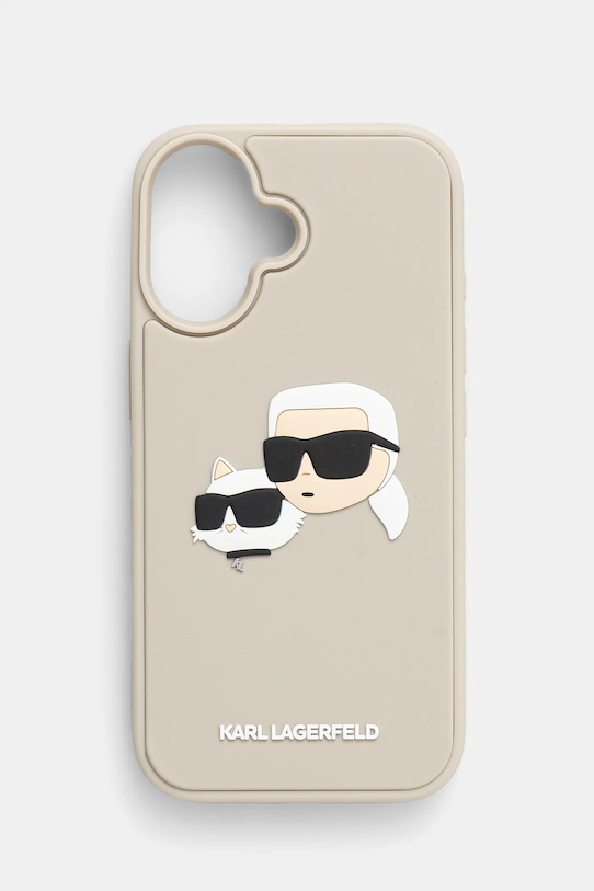 Obal na telefon Karl Lagerfeld iPhone 16 na mobil béžová KLHCP16SRBCKCHLE