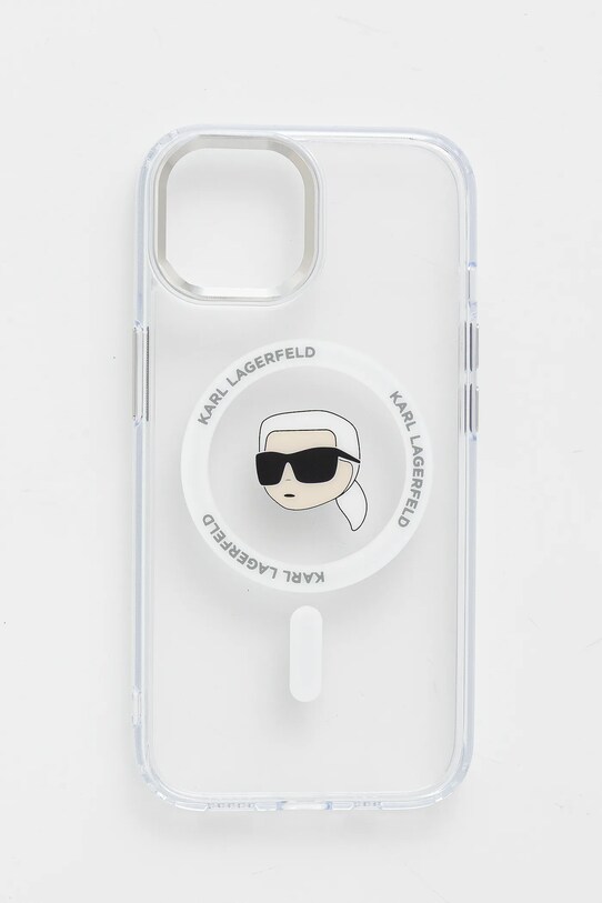 Karl Lagerfeld carcasă de telefon iPhone 15 pentru telefon alb KLHMP15SHLSKIH