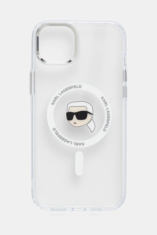 Karl Lagerfeld carcasă de telefon iPhone 15 Plus pentru telefon alb KLHMP15MHLSKIH