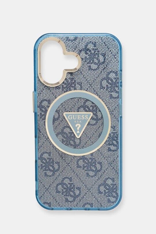 Guess carcasă de telefon iPhone 16 cu modele albastru GUHMP16SHG4PRTGB