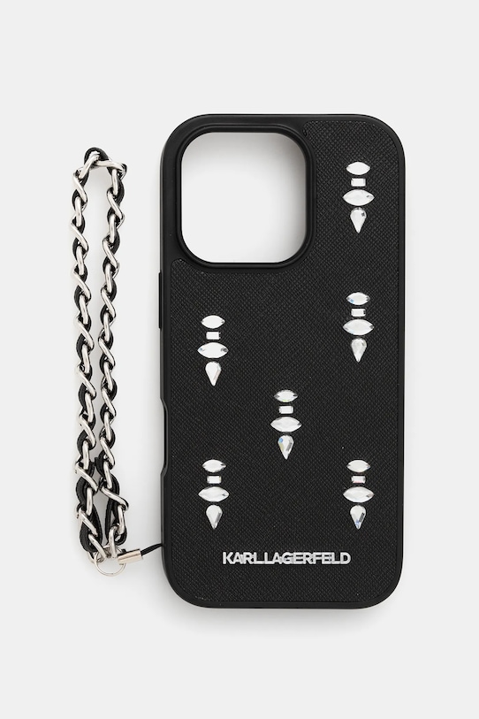 Karl Lagerfeld carcasă de telefon iPhone 16 Pro cu modele negru KLHCP16LPSADJSK