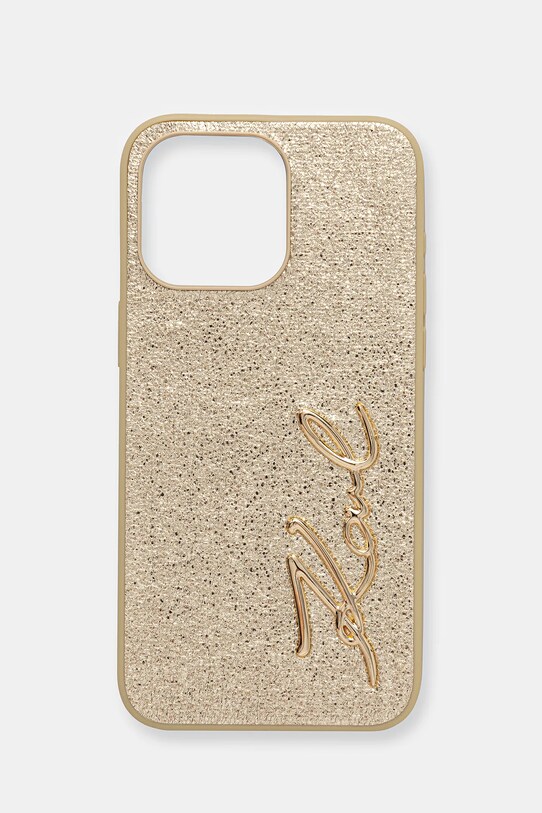 Puzdro na mobil Karl Lagerfeld iPhone 15 Pro Max nášivka zlatá KLHCP15XPFMFBKMD