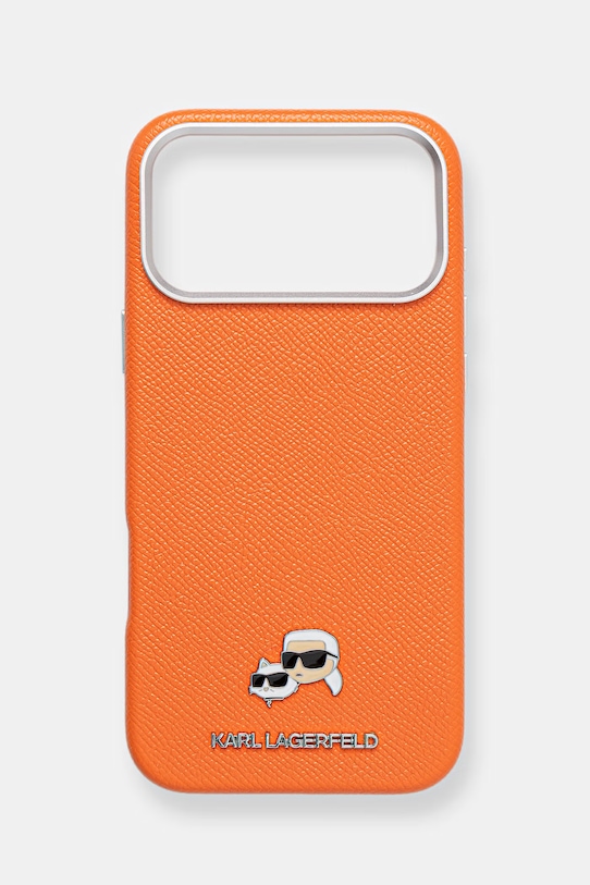 Puzdro na mobil Karl Lagerfeld iPhone 17 Pro Max nášivka oranžová KLHMP17X6PFKCLO