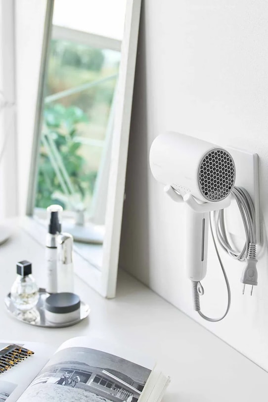 Yamazaki suport pentru uscător de păr montat pe perete din aluminiu 8 x 13 x 14 cm 10104 alb AA00