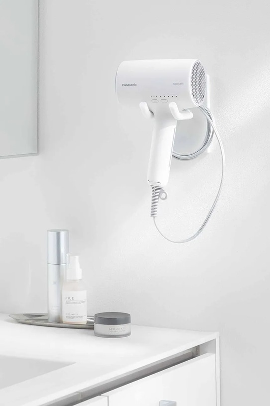 Baie Yamazaki suport pentru uscător de păr montat pe perete din aluminiu 8 x 13 x 14 cm 10104 alb