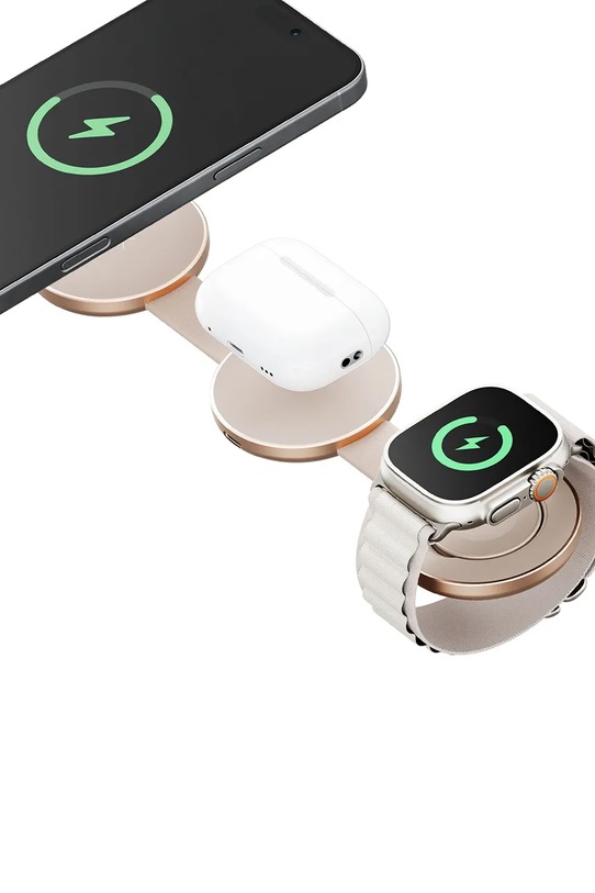 Lifestyle Energea ładowarka indukcyjna Alumag Trio 3w1 Qi2 15W AM.TRO.GLD beżowy