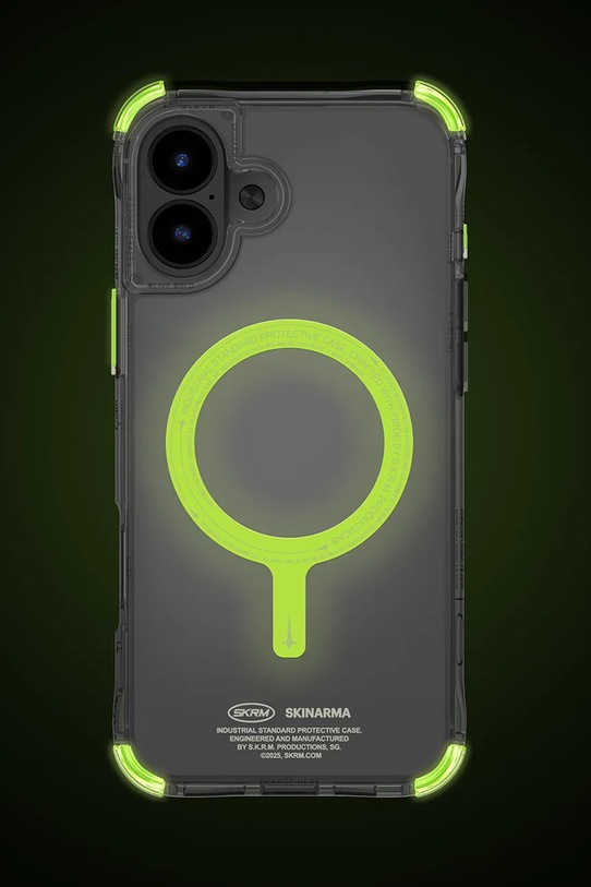 Skinarma etui na telefon z wbudowanym pierścieniem magnetycznym iPhone 16 SK.2024P61.SDOGLOW.GRN transparentny