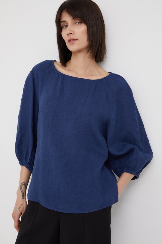 Lněná halenka Marc O'Polo hladký námořnická modř M04130541155
