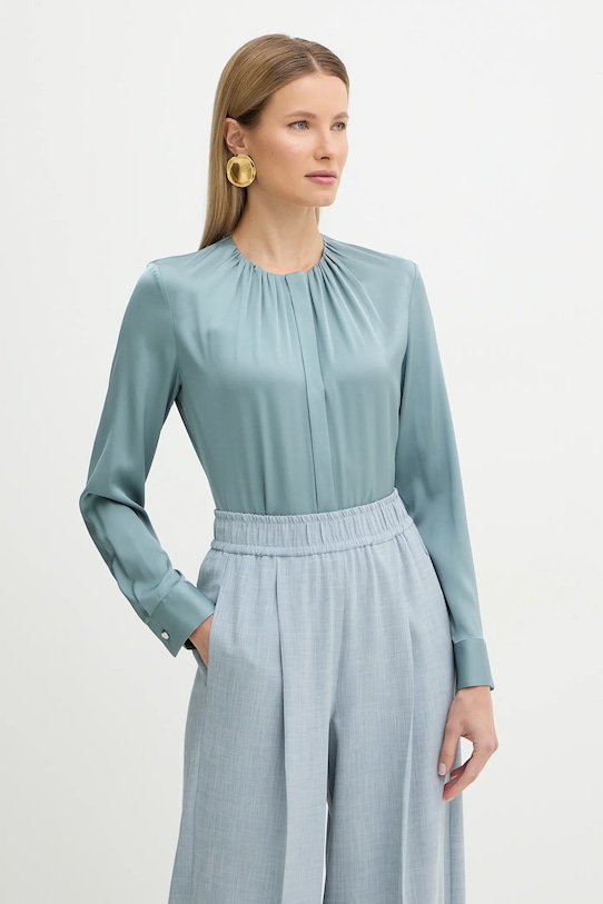 Μεταξωτό πουκάμισο BOSS τιρκουάζ 50538481