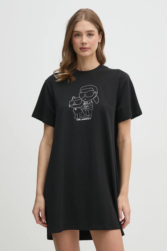 Хлопковая ночная рубашка Karl Lagerfeld хлопок чёрный 236W2114