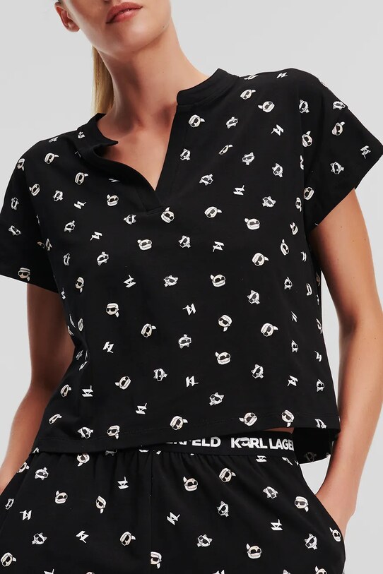 Odjeća Pamučna pidžama Karl Lagerfeld IKON A1W45002 crna