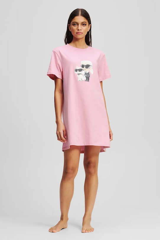 Хлопковая ночная рубашка Karl Lagerfeld IKON хлопок розовый A3W45007