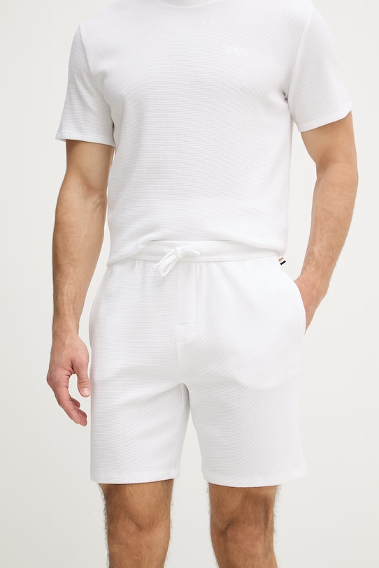 BOSS šortky lounge pánske s bavlnou Waffle Shorts biela 50535884