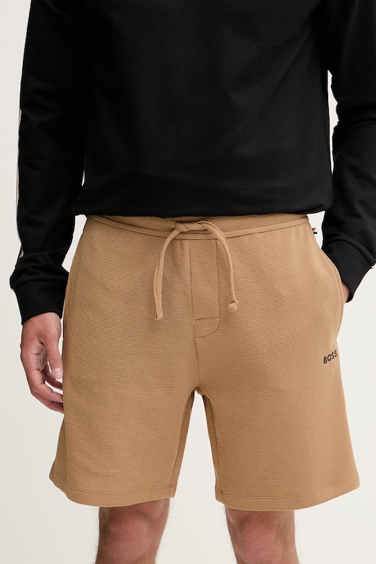 BOSS loungewear šortky pánské s bavlnou Waffle Shorts hnědá 50535884