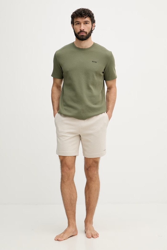 BOSS lounge tričko pánske Waffle T-Shirt 50535891 zelená SS26