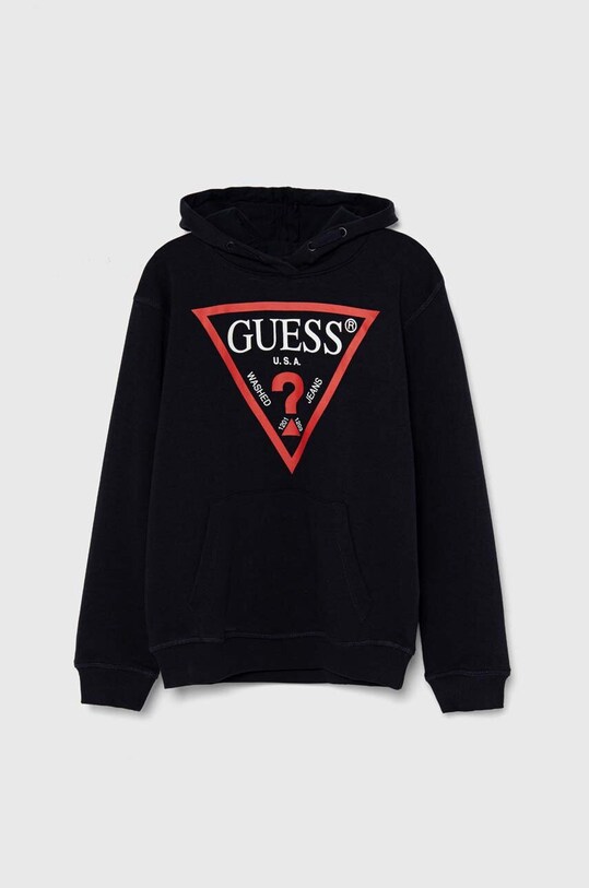 Дитяча бавовняна кофта Guess з капюшоном темно-синій L92Q09.KAUG0.9BYH