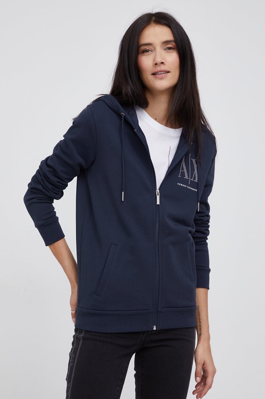 Armani Exchange bluza bawełniana z kapturem granatowy 8NYM21.YJ68Z.NOS
