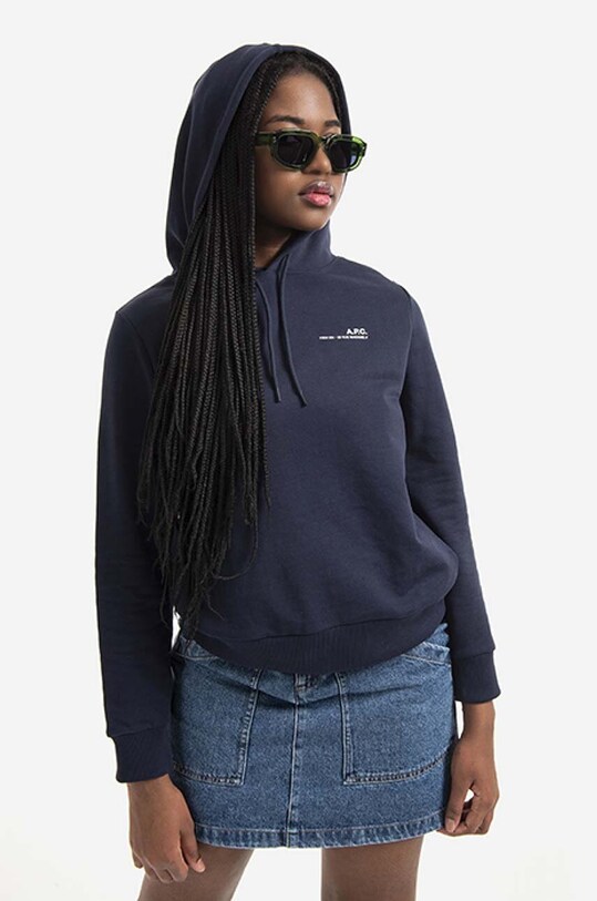 Бавовняна кофта A.P.C. Hoodie Item F з капюшоном темно-синій COEAS.F27674