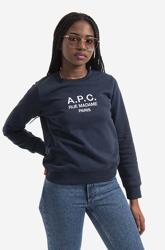 A.P.C. hanorac de bumbac Sweat Tina imprimeu bleumarin COEBH.F27561