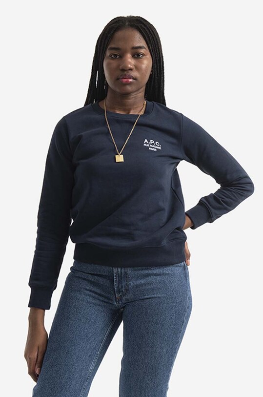 A.P.C. bluza bawełniana Sweat Skye aplikacja granatowy COEBH.F27700