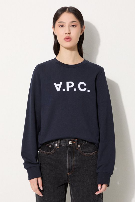 A.P.C. bluza bawełniana Sweat Viva nadruk granatowy COECQ.F27644