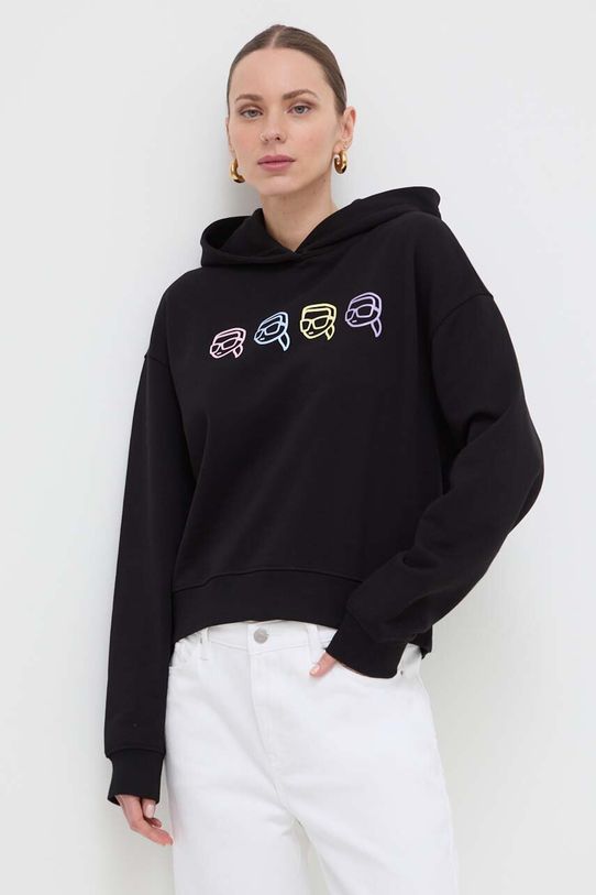 Βαμβακερή μπλούζα Karl Lagerfeld με κουκούλα μαύρο 241W1800