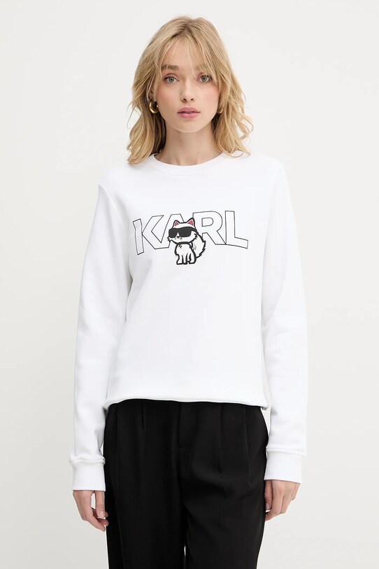 Karl Lagerfeld bluza bawełniana nadruk biały A3W20056