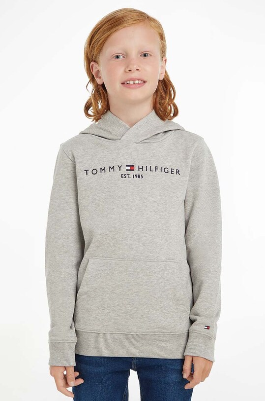Παιδική βαμβακερή μπλούζα Tommy Hilfiger με κουκούλα γκρί KS0KS00213.NOS