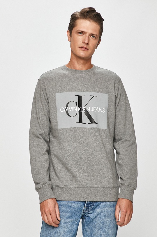 Bavlněná mikina Calvin Klein Jeans bez kapuce šedá J30J307742.NOS