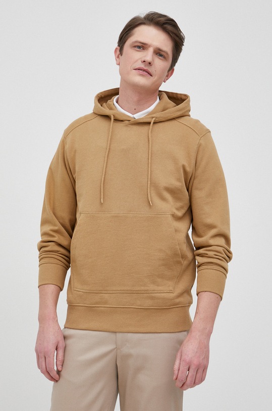 Бавовняна кофта Selected Homme з капюшоном коричневий 16077368.Kelp