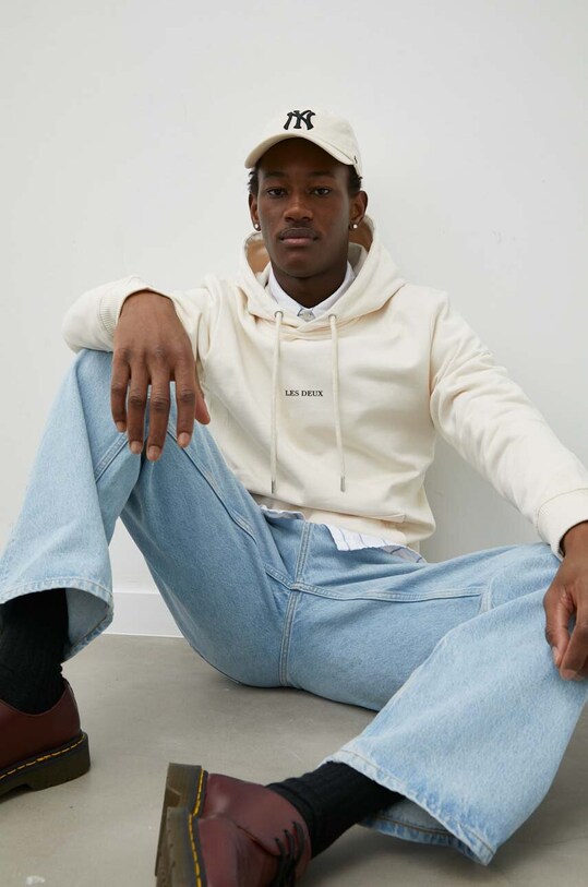 Bavlněná mikina Les Deux s kapucí béžová LDM201023