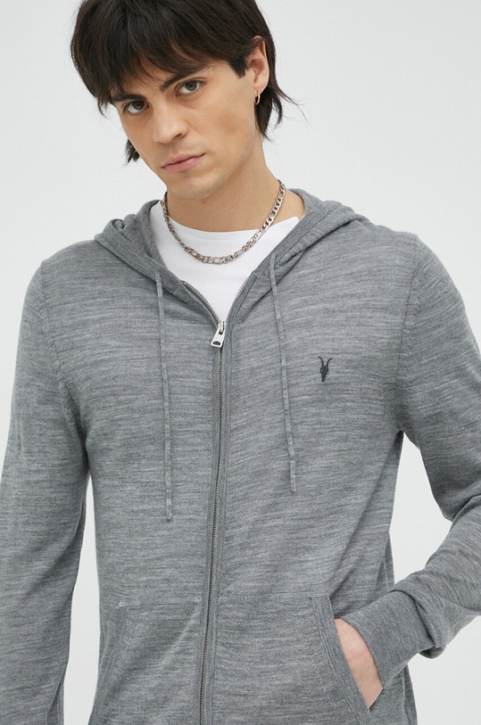 Vunena dukserica AllSaints MODE MERINO ZIP HOOD s kapuljačom siva MK081L