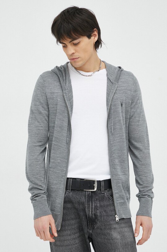 AllSaints bluza wełniana MODE MERINO ZIP HOOD szary MK081L