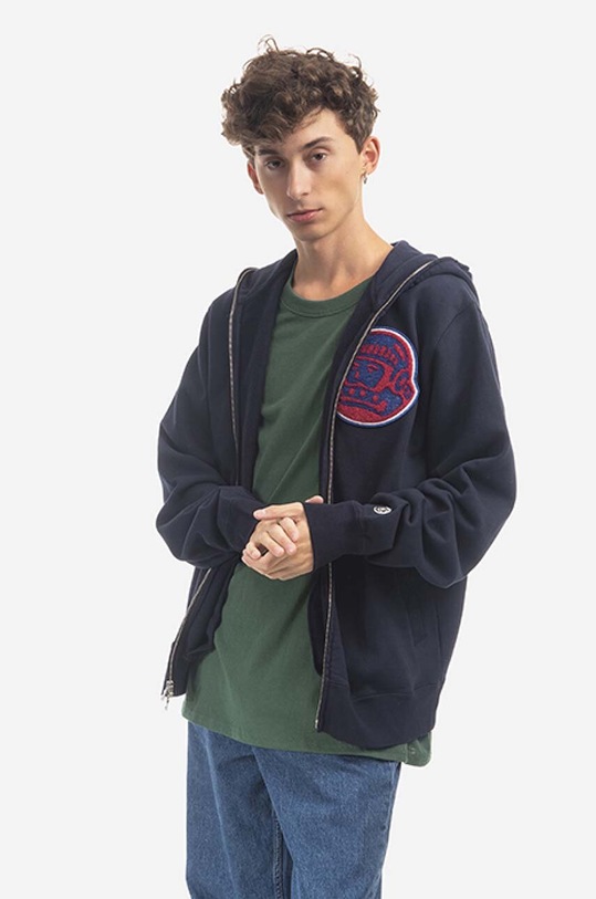 Billionaire Boys Club cotton sweatshirt Heart And Mind Zip Through Hood cotton navy B22227