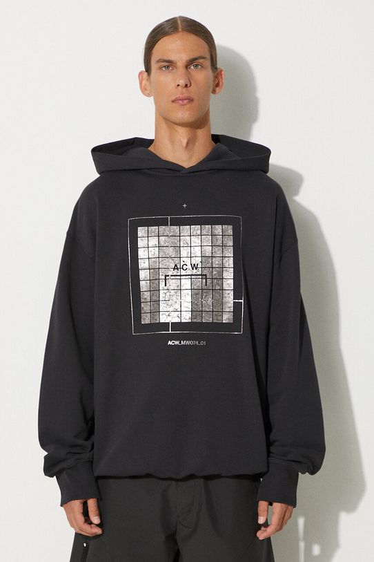 A-COLD-WALL* bluza bawełniana Foil Grid Hoodie nadruk czarny ACWMW074.