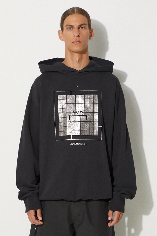 Βαμβακερή μπλούζα A-COLD-WALL* Foil Grid Hoodie εκτύπωση μαύρο ACWMW074.