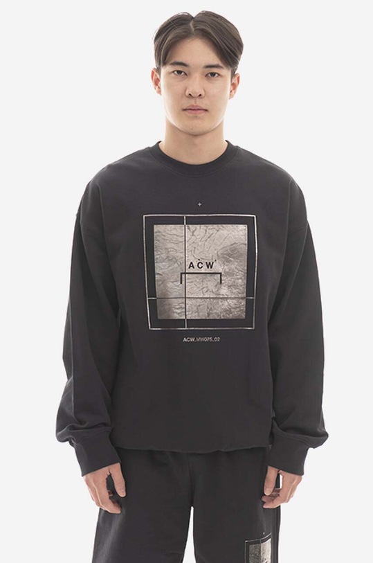 Bavlněná mikina A-COLD-WALL* Foil Grid Crewneck ACWMW075 BLACK bez kapuce černá ACWMW075.