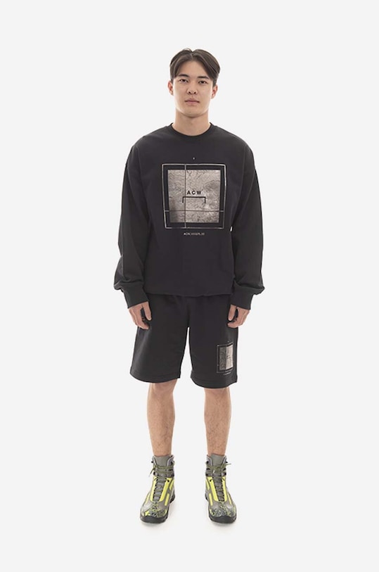 Bavlněná mikina A-COLD-WALL* Foil Grid Crewneck ACWMW075 BLACK ACWMW075. černá AA00