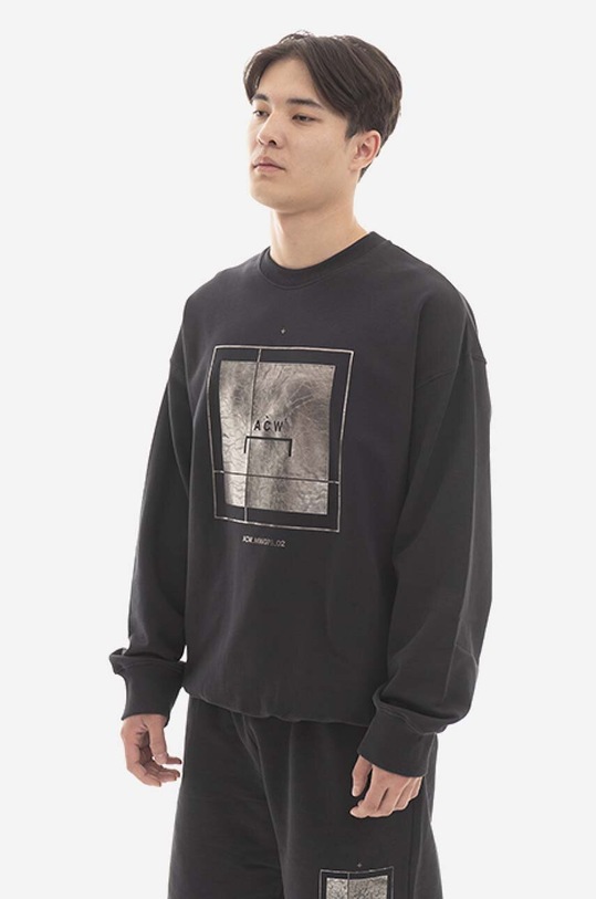 Bavlněná mikina A-COLD-WALL* Foil Grid Crewneck ACWMW075 BLACK ACWMW075.