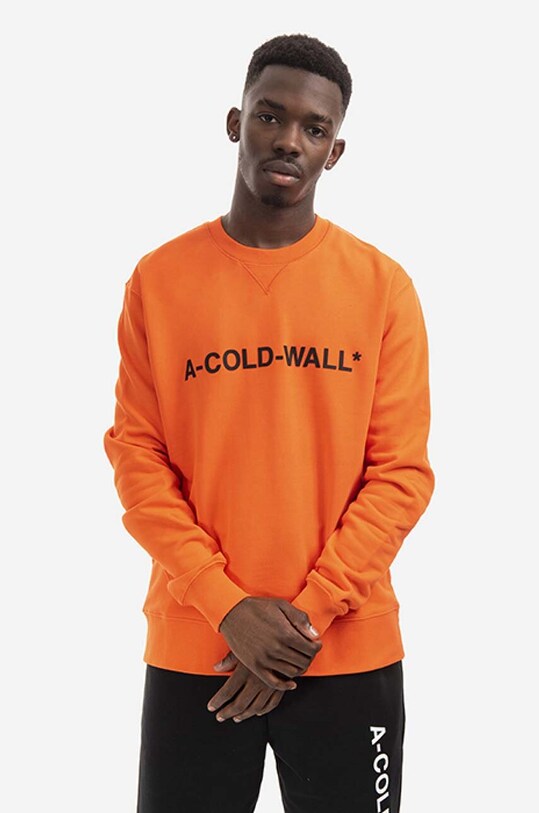A-COLD-WALL* hanorac de bumbac Essential Logo Crewneck print portocaliu ACWMW082.