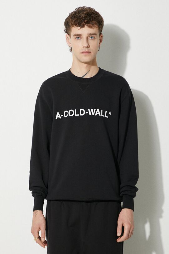 A-COLD-WALL* bluza bawełniana Essential Logo Crewneck nadruk czarny ACWMW082.