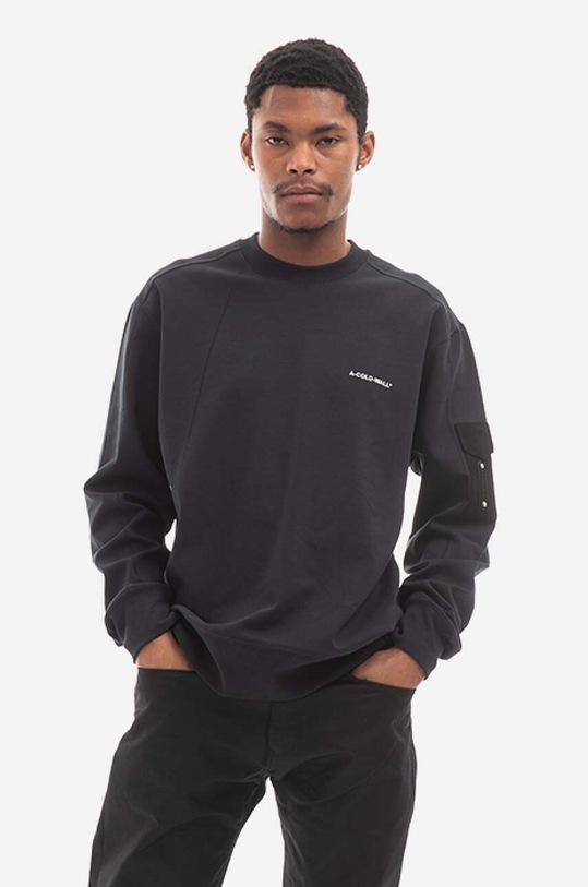 Bavlněná mikina A-COLD-WALL* Polygon Technical Crewneck ACWMW079 BLACK bez kapuce černá ACWMW079.