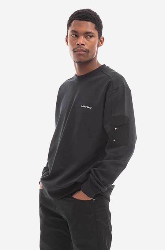 Bavlněná mikina A-COLD-WALL* Polygon Technical Crewneck ACWMW079 BLACK ACWMW079.