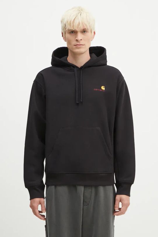 Carhartt WIP felpa Hooded American Script Sweatshirt semplice nero I028279.